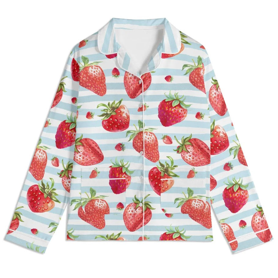 Summer Strawberry Pajama Set | Fruit Print Loungewear, Spring Stripes Pyjamas, Matching Girls Nightwear, Cute Bsf Jammies, Spring Summer Pjs