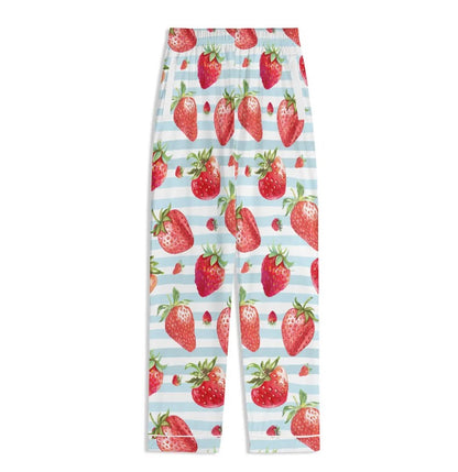 Summer Strawberry Pajama Set | Fruit Print Loungewear, Spring Stripes Pyjamas, Matching Girls Nightwear, Cute Bsf Jammies, Spring Summer Pjs