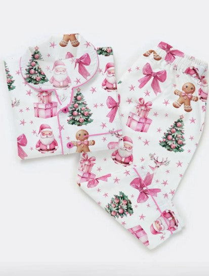 Coquette Pink Christmas Satin Pajama Set