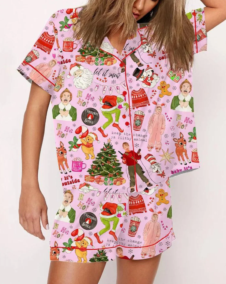 Merry Christmas Grinch Movie Pajama Set, Xmas Santa Grinchmas Sleepwear Satin, Grinch Santa Pajamas Gifts Set For Her Outfit