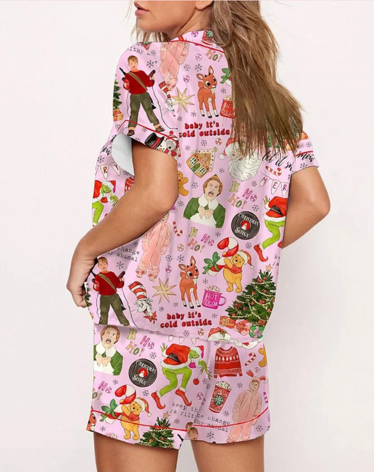 Merry Christmas Grinch Movie Pajama Set, Xmas Santa Grinchmas Sleepwear Satin, Grinch Santa Pajamas Gifts Set For Her Outfit (Copy)