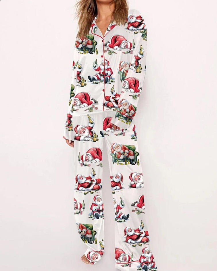 Christmas Santa Claus Satin Pajama Set, Xmas Santa Noel Sleepwear Satin, Wine Santa Claus Pajamas meme funny set for her (Copy)