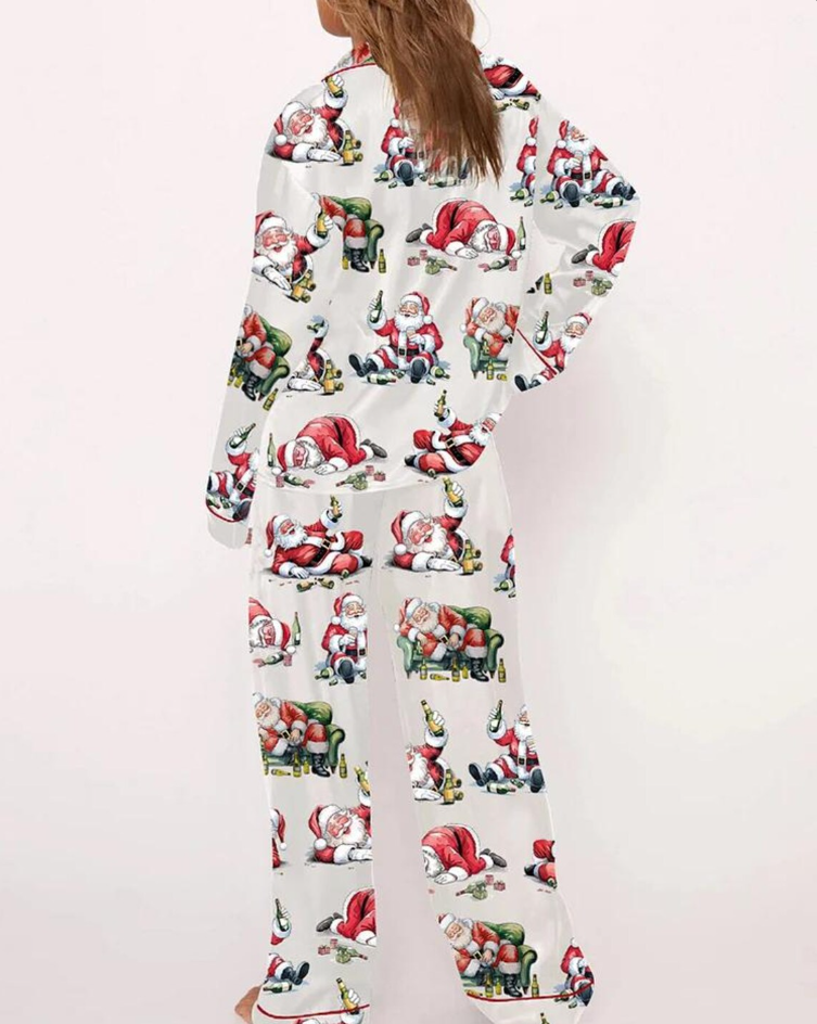 Christmas Santa Claus Satin Pajama Set, Xmas Santa Noel Sleepwear Satin, Wine Santa Claus Pajamas meme funny set for her (Copy)