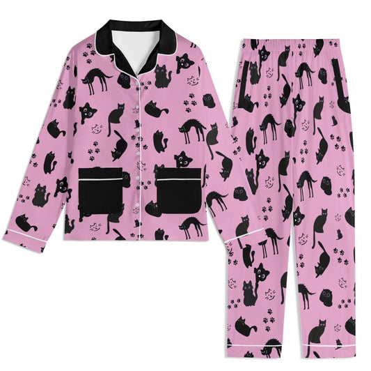 Black Cat Unisex Pajama Sets | Animal Print Pyjamas, Kawaii Girls Nightwear, Teens Loungewear, Cat Dad Jammies Set, Cat Mom Unique Gifts