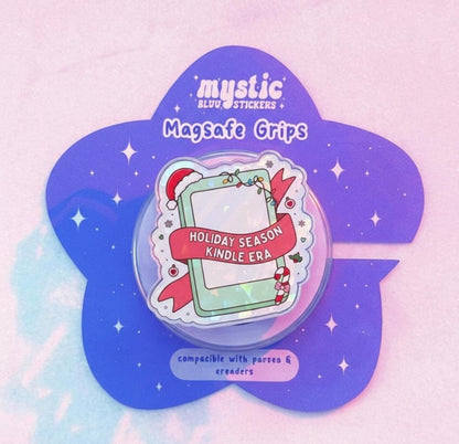 Holiday Season Magnetic Kindle Stand: Cute Christmas Coffee Mug Phone Grip, Kawaii Magsafe Phone Holder, Perfect Gift for Book Lovers