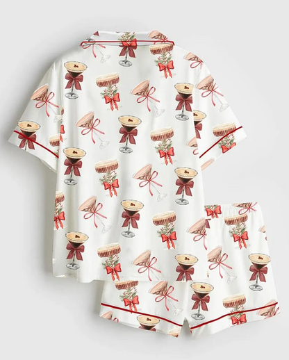 Espresso Martini Christmas Tini Time Social Club Martini Lover Satin Pajama Set, Christmas Espresso Martini Noel Santa, Sleepwear For Women