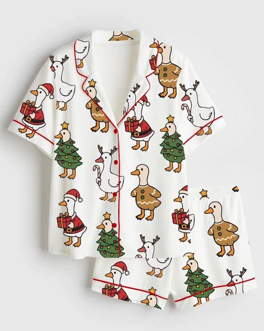 Women’s Just A Jolly Goose Duck Christmas Short Sleeve Satin Pajama Set, Pajama Noel, Pajama For Women's, Pjs cute, Pajama Nightwear (Copy)