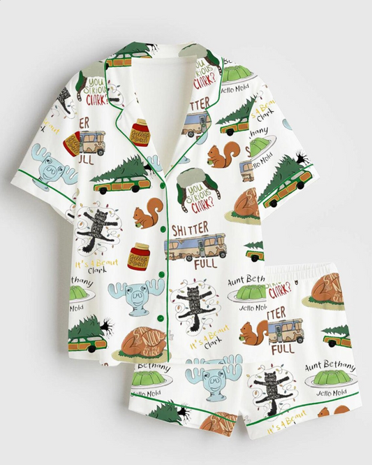 Pajama It's A Beaut Clark Christmas Vacation Satin Pajama Set, Christmas Noel Holiday Hot Pjs, Pajama Sleepwear Set for Her Women