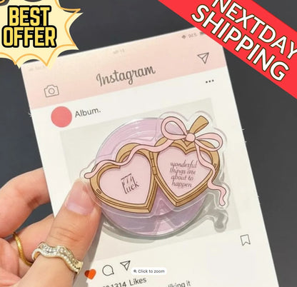 Heart Locket Magnetic Phone Grip – Cute Pink 777 Lucky Quote GripTok, Aesthetic Holder, Cute Magsafe Phone Stand, Wonderful Gift for Lovers