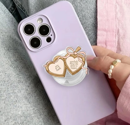 Heart Locket Magnetic Phone Grip – Cute Pink 777 Lucky Quote GripTok, Aesthetic Holder, Cute Magsafe Phone Stand, Wonderful Gift for Lovers