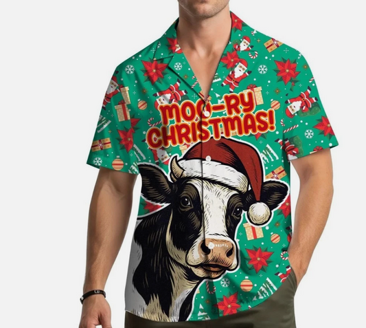 Christmas Herford Cow Hawaiian Shirt for Men Women