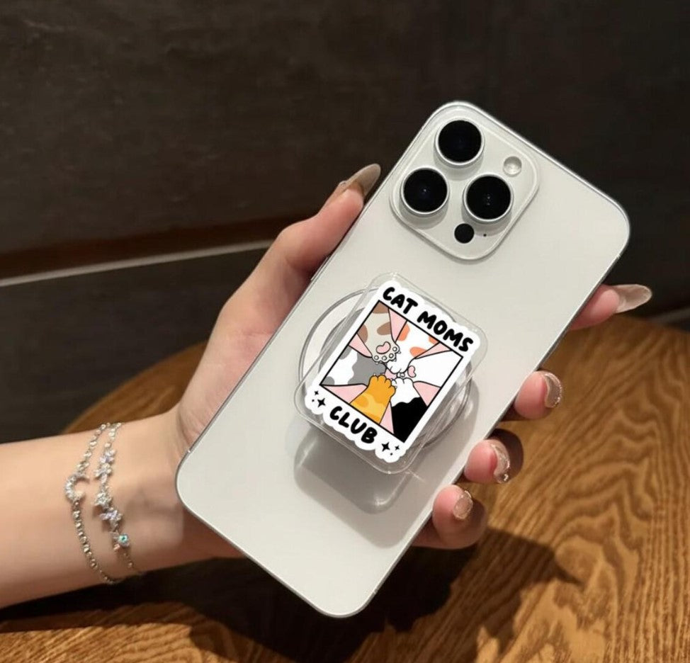 Cat Moms Club Magnetic Phone Grip: Cute Cat Lover Popgrip with Paw Print Design, Fun Animal Lover Accessory, Perfect Gift for Cat Moms