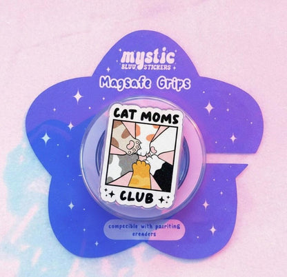 Cat Moms Club Magnetic Phone Grip: Cute Cat Lover Popgrip with Paw Print Design, Fun Animal Lover Accessory, Perfect Gift for Cat Moms