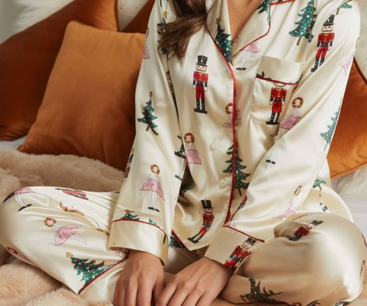Nutcracker Ballet Satin Pajamas Set, Christmas Pajamas, Christmas Nutcracker Pajamas, Nutcracker Pajamas, Family Christmas Cozy Season Pjs