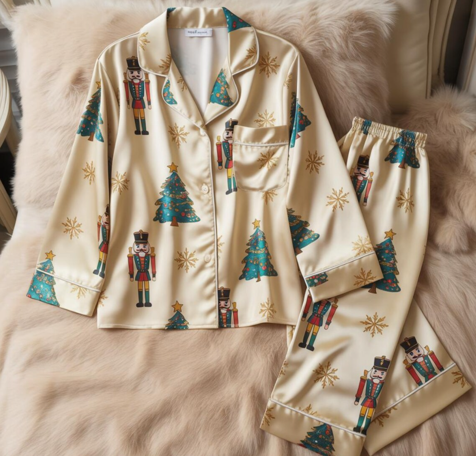 Cute Nutcracker Christmas Tree Satin Pajamas Set, Christmas Pajamas, Christmas Nutcracker Pajamas, Nutcracker Pjs, Family Christmas Pajamas