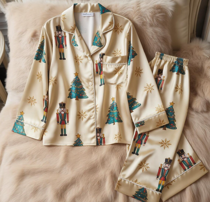 Cute Nutcracker Christmas Tree Satin Pajamas Set, Christmas Pajamas, Christmas Nutcracker Pajamas, Nutcracker Pjs, Family Christmas Pajamas