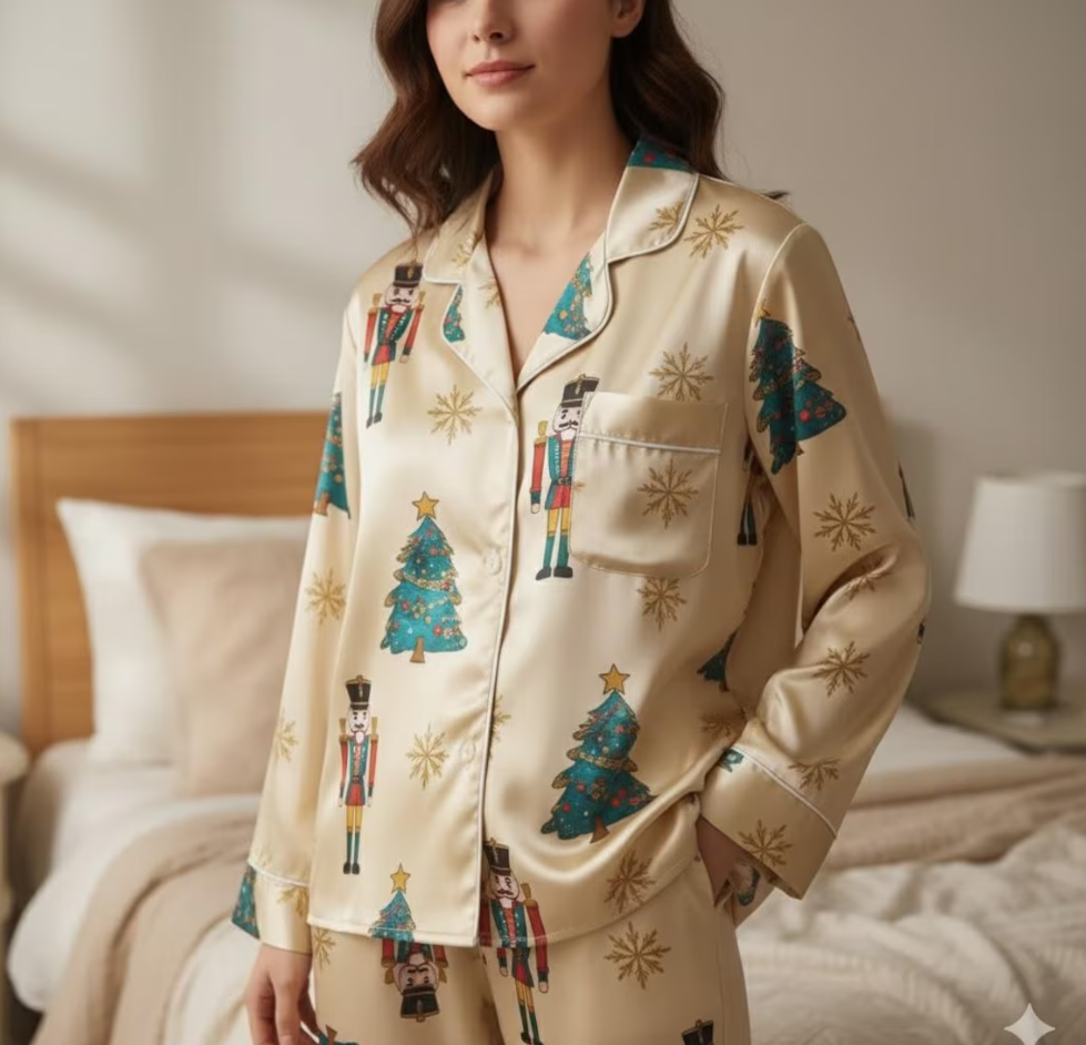 Cute Nutcracker Christmas Tree Satin Pajamas Set, Christmas Pajamas, Christmas Nutcracker Pajamas, Nutcracker Pjs, Family Christmas Pajamas