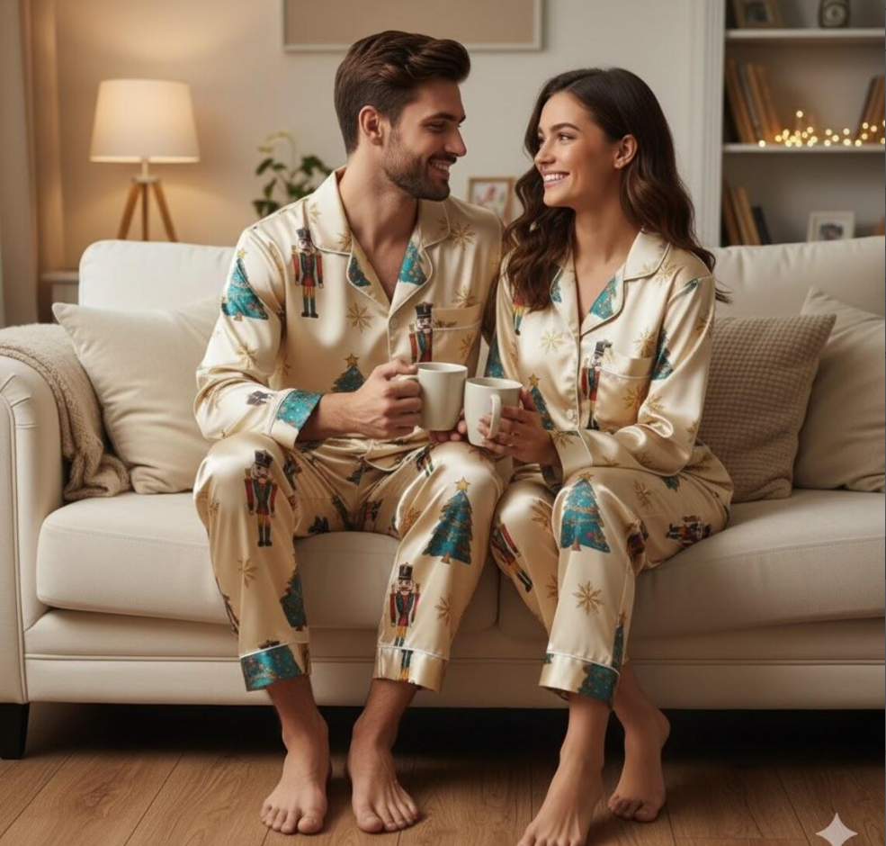 Cute Nutcracker Christmas Tree Satin Pajamas Set, Christmas Pajamas, Christmas Nutcracker Pajamas, Nutcracker Pjs, Family Christmas Pajamas