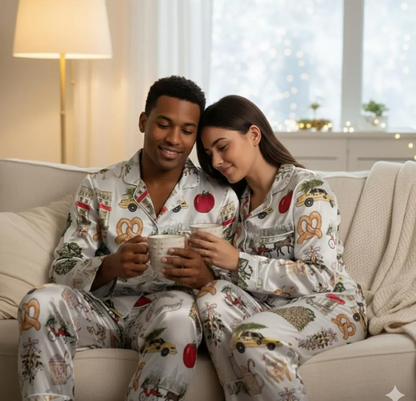 Christmas In New York Satin Pajama Set, Christmas Sleepwear, NY City Night Xmas Pajamas, In New York Nightwear Set, Family Christmas Pajamas
