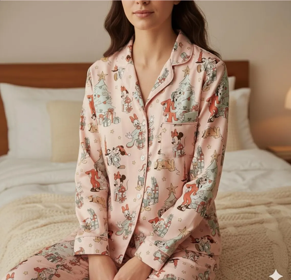 Mickey Mouse And Friends Christmas Satin Pajamas Set, Disney Christmas Pajamas, Christmas Sleepwear, Family Matching Christmas Satin Pajamas