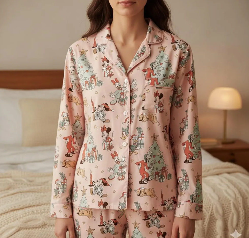 Mickey Mouse And Friends Christmas Satin Pajamas Set, Disney Christmas Pajamas, Christmas Sleepwear, Family Matching Christmas Satin Pajamas