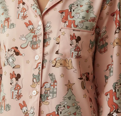 Mickey Mouse And Friends Christmas Satin Pajamas Set, Disney Christmas Pajamas, Christmas Sleepwear, Family Matching Christmas Satin Pajamas