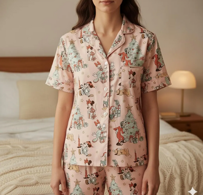 Mickey Mouse And Friends Christmas Satin Pajamas Set, Disney Christmas Pajamas, Christmas Sleepwear, Family Matching Christmas Satin Pajamas