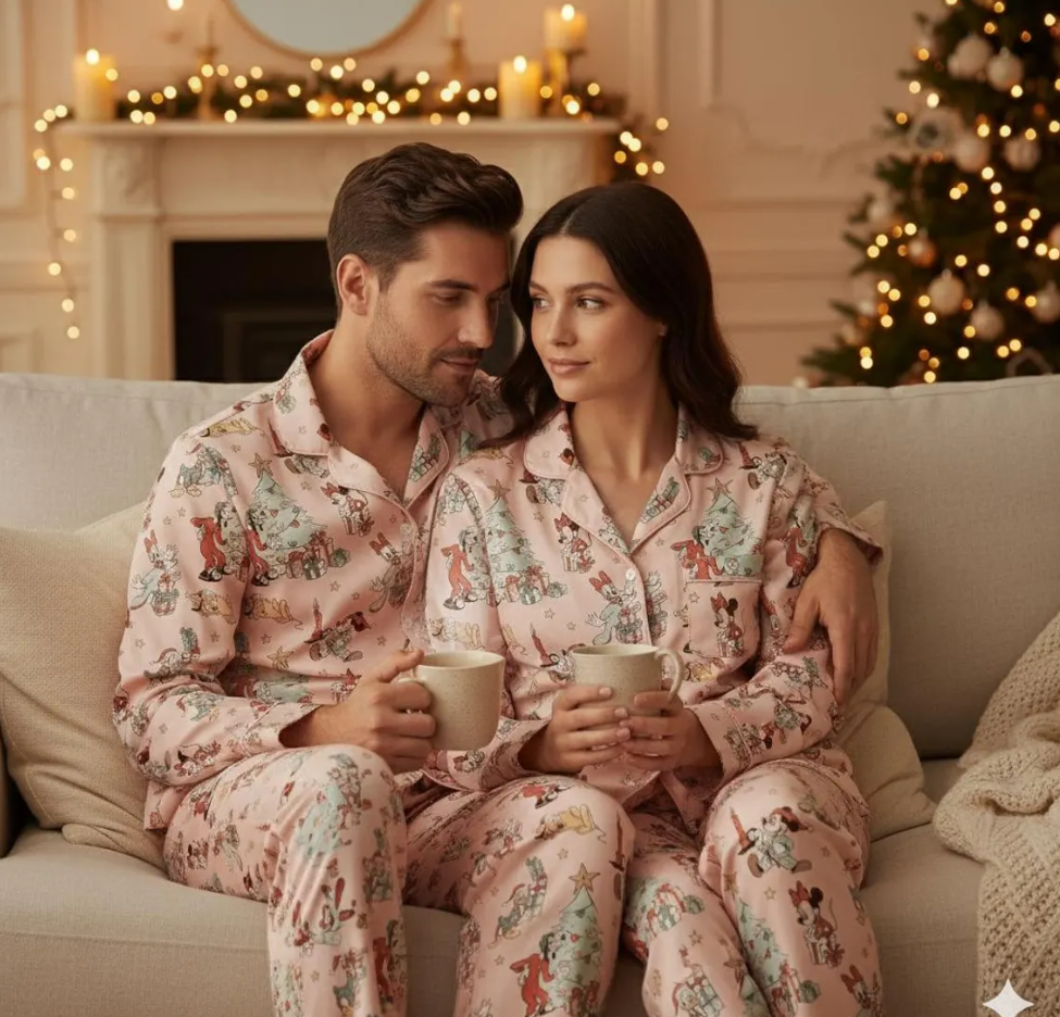 Mickey Mouse And Friends Christmas Satin Pajamas Set, Disney Christmas Pajamas, Christmas Sleepwear, Family Matching Christmas Satin Pajamas