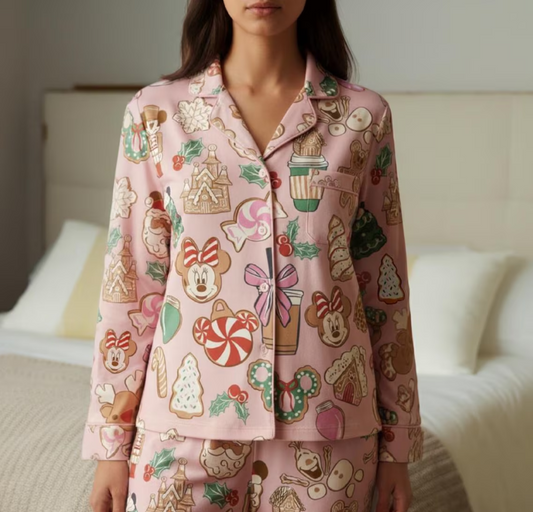 Disney Gingerbread Bakery Christmas Satin Pajamas Set, Mickey Minnie Christmas Pajama, Gingerbread Christmas Sleepwear, Family Christmas Pjs