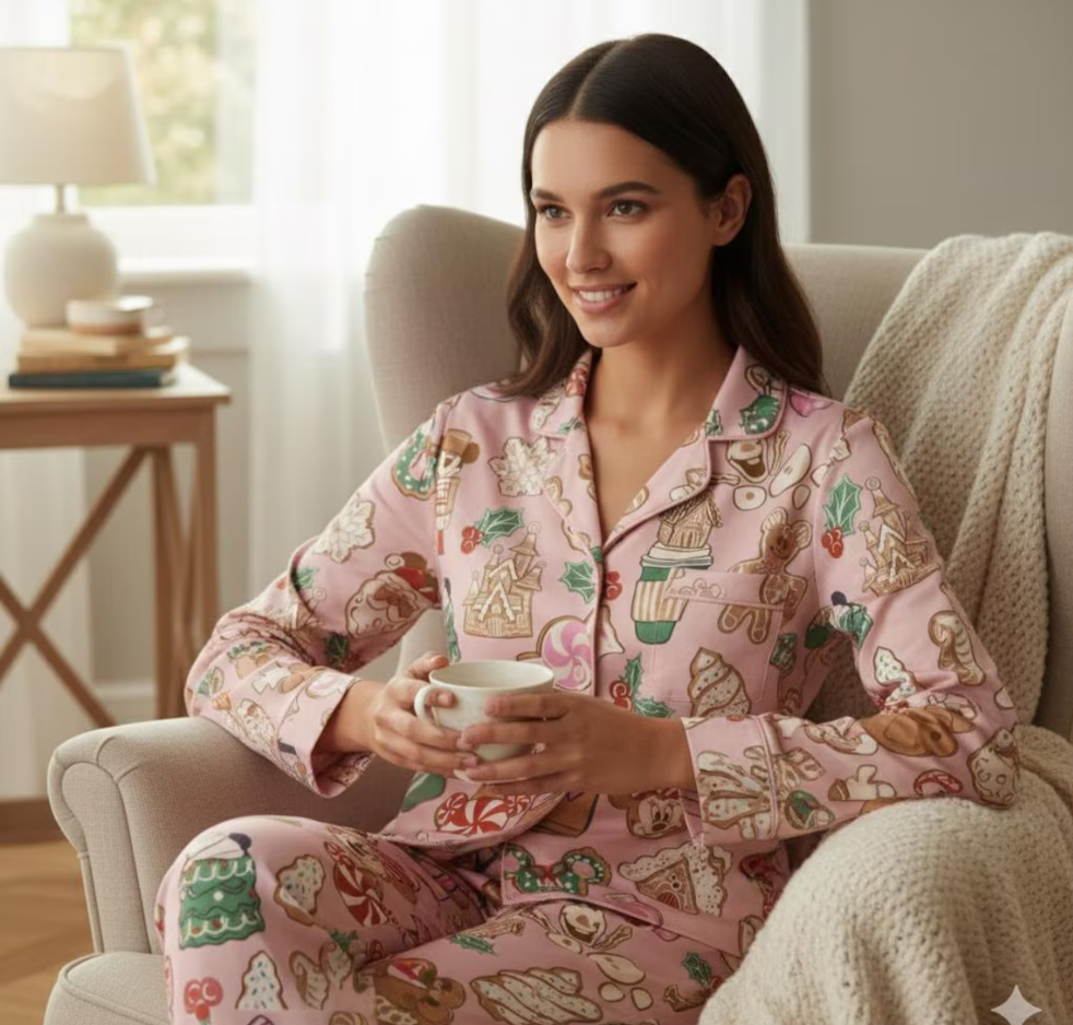 Disney Gingerbread Bakery Christmas Satin Pajamas Set, Mickey Minnie Christmas Pajama, Gingerbread Christmas Sleepwear, Family Christmas Pjs