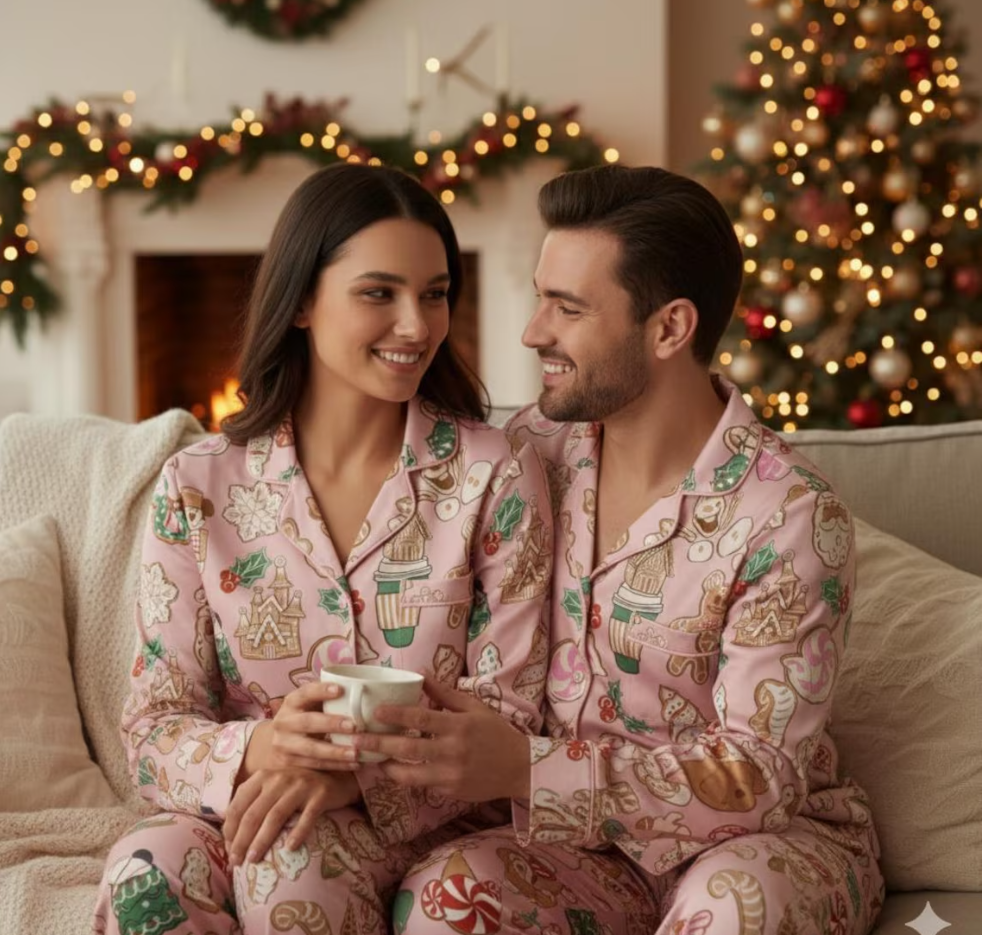 Disney Gingerbread Bakery Christmas Satin Pajamas Set, Mickey Minnie Christmas Pajama, Gingerbread Christmas Sleepwear, Family Christmas Pjs