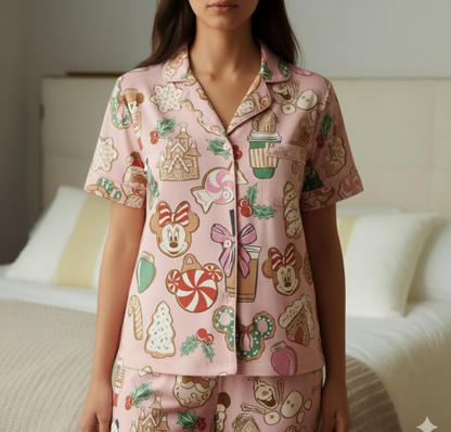 Disney Gingerbread Bakery Christmas Satin Pajamas Set, Mickey Minnie Christmas Pajama, Gingerbread Christmas Sleepwear, Family Christmas Pjs