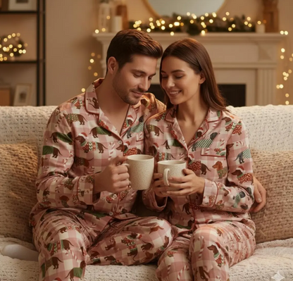 Christmas Santa Dachshund Dog Satin Pajamas Set with Face, Cute Pet Christmas Pajamas, Pet Lovers Pajamas, Christmas Macthing Family Pajamas