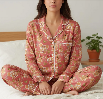 Disney Mickey Minnie Gingerbread Satin Pajama Set, Disney Christmas Cookie Pjs, Disneyland Pjs, Disney Family Xmas Pajamas, Disney Christmas