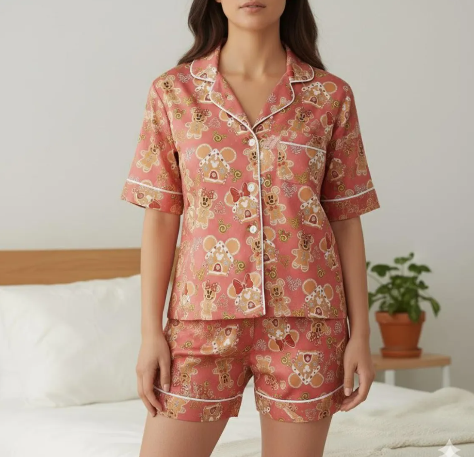 Disney Mickey Minnie Gingerbread Satin Pajama Set, Disney Christmas Cookie Pjs, Disneyland Pjs, Disney Family Xmas Pajamas, Disney Christmas