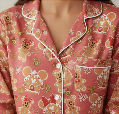 Disney Mickey Minnie Gingerbread Satin Pajama Set, Disney Christmas Cookie Pjs, Disneyland Pjs, Disney Family Xmas Pajamas, Disney Christmas