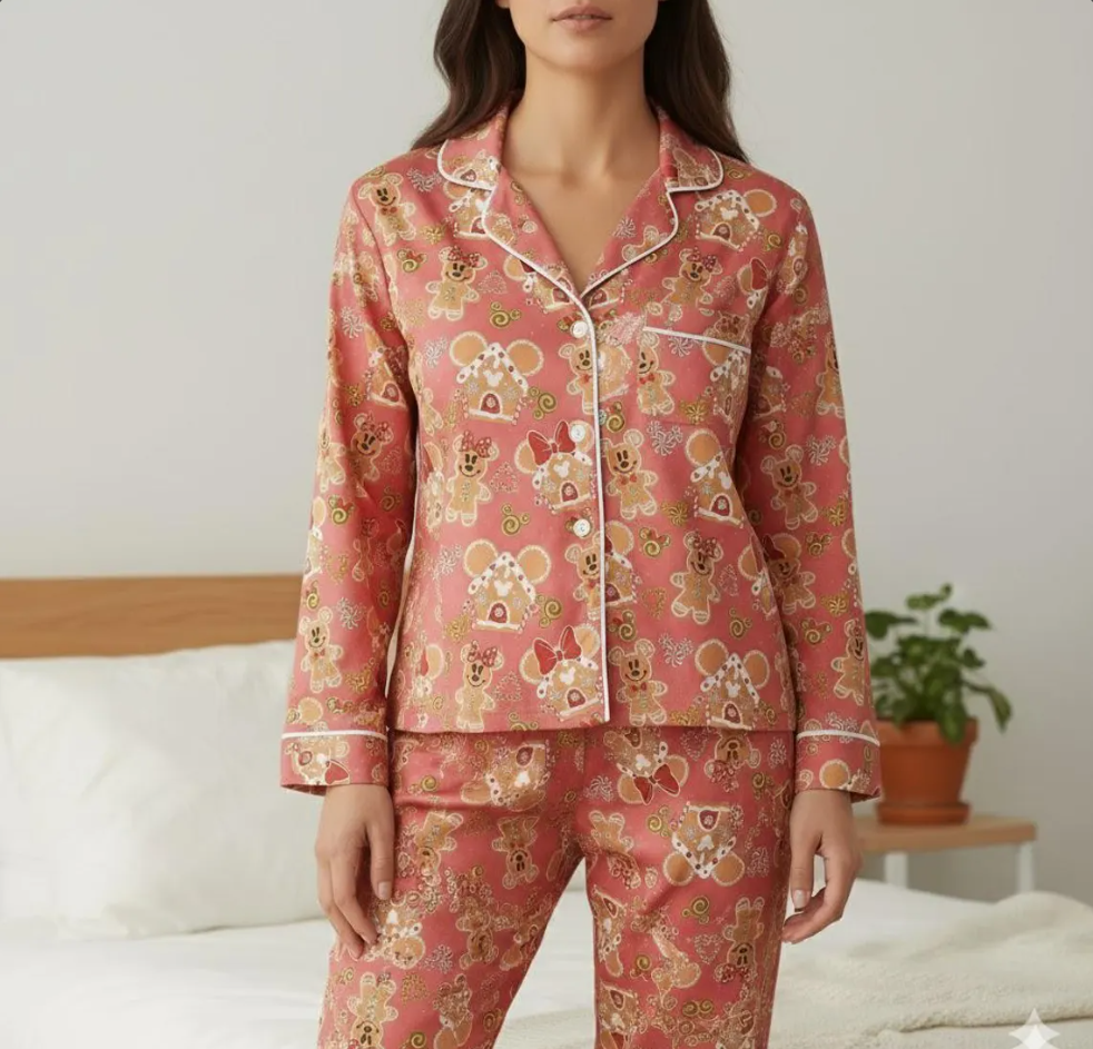 Disney Mickey Minnie Gingerbread Satin Pajama Set, Disney Christmas Cookie Pjs, Disneyland Pjs, Disney Family Xmas Pajamas, Disney Christmas