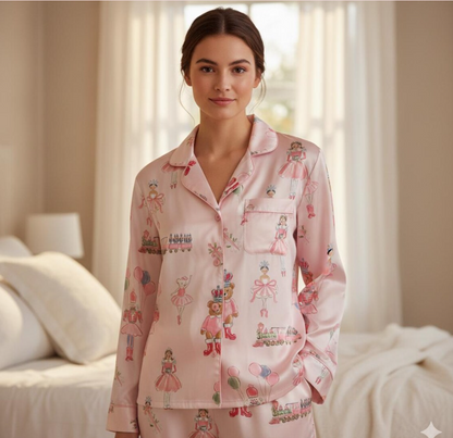 Nutcracker Ballet Satin Pajamas Set, Christmas Pajamas, Christmas Nutcracker Pajamas, Nutcracker Pajamas, Family Christmas Cozy Season Pjs