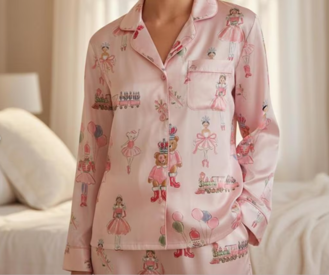 Nutcracker Ballet Satin Pajamas Set, Christmas Pajamas, Christmas Nutcracker Pajamas, Nutcracker Pajamas, Family Christmas Cozy Season Pjs