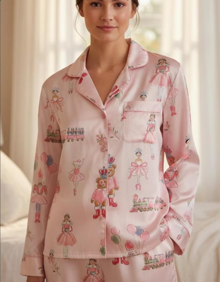 Nutcracker Ballet Satin Pajamas Set, Christmas Pajamas, Christmas Nutcracker Pajamas, Nutcracker Pajamas, Family Christmas Cozy Season Pjs