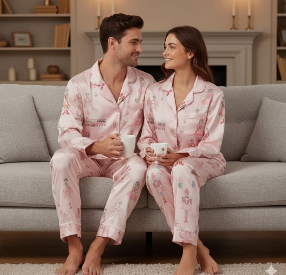 Nutcracker Ballet Satin Pajamas Set, Christmas Pajamas, Christmas Nutcracker Pajamas, Nutcracker Pajamas, Family Christmas Cozy Season Pjs