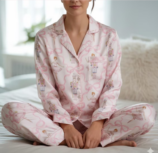 Coquette Nutcracker Ballet Christmas Satin Pajamas Set, Coquette Christmas Pajamas Set, Family Matching Pyjama, Christmas Nutcracker Pajamas