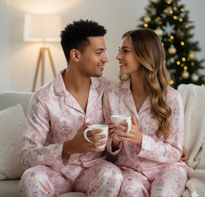Coquette Nutcracker Ballet Christmas Satin Pajamas Set, Coquette Christmas Pajamas Set, Family Matching Pyjama, Christmas Nutcracker Pajamas