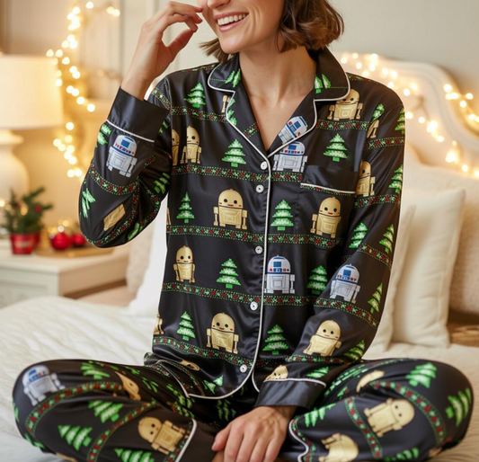 Disney Star Wars Christmas Satin Pajamas Set, C-3PO and R2-D2 Star Wars Pajamas, Star Wars Galaxy's Edge Pajamas, Family Matching Pajamas