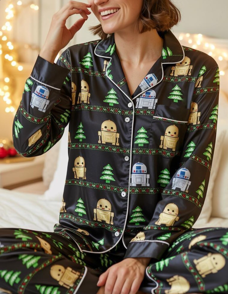 Disney Star Wars Christmas Satin Pajamas Set, C-3PO and R2-D2 Star Wars Pajamas, Star Wars Galaxy's Edge Pajamas, Family Matching Pajamas