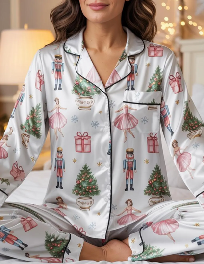 Pink Nutcracker Ballet Christmas Satin Pajamas Set, Nutcracker Pajamas, Christmas Pajamas, Nutcracker Ballerina, Family Matching Xmas Pajama