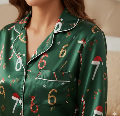 67 Candy Canes Christmas Satin Pajamas Set, Funny Six Seven Pajama, Trendy Christmas Sleepwear, 6 7 Meme Holiday Pajama, Family Xmas Pajamas
