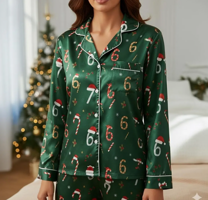 67 Candy Canes Christmas Satin Pajamas Set, Funny Six Seven Pajama, Trendy Christmas Sleepwear, 6 7 Meme Holiday Pajama, Family Xmas Pajamas
