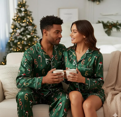 67 Candy Canes Christmas Satin Pajamas Set, Funny Six Seven Pajama, Trendy Christmas Sleepwear, 6 7 Meme Holiday Pajama, Family Xmas Pajamas