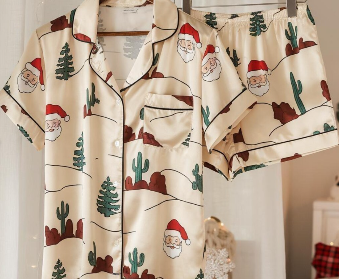 Cowboy Santa Satin Pajamas Set, Christmas Pajamas, Western Christmas Pajamas, Santa Claus Pajamas, Family Christmas Pajamas, Cozy Season Pjs